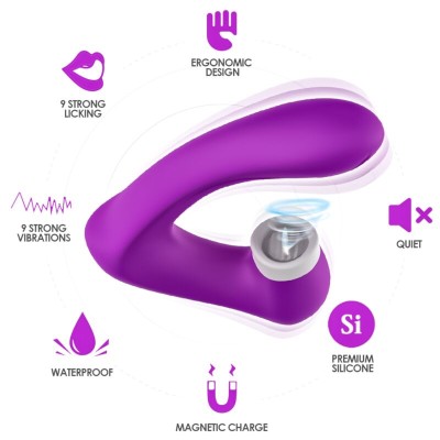 ARMONY - SECRETKISS LICKING CLITÓRIS VIBRATÓRIO E VIBRADOR CURVO ROXO - D-237960 - Dona Pimenta