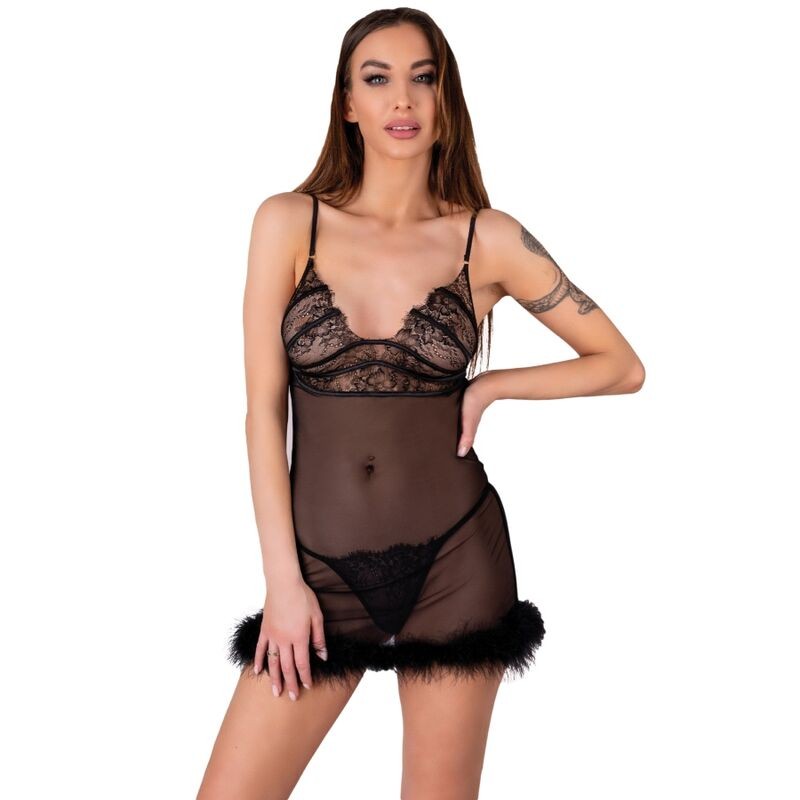 LIVCO CORSETTI FASHION - CONJUNTO ZERUNAM BABYDOLL + TANGA PRETA - D-239883 - Dona Pimenta