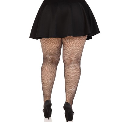 LEG AVENUE - MEIAS DE MALHA CRISTALIZADA PRETAS PLUS SIZE - D-240010 - Dona Pimenta