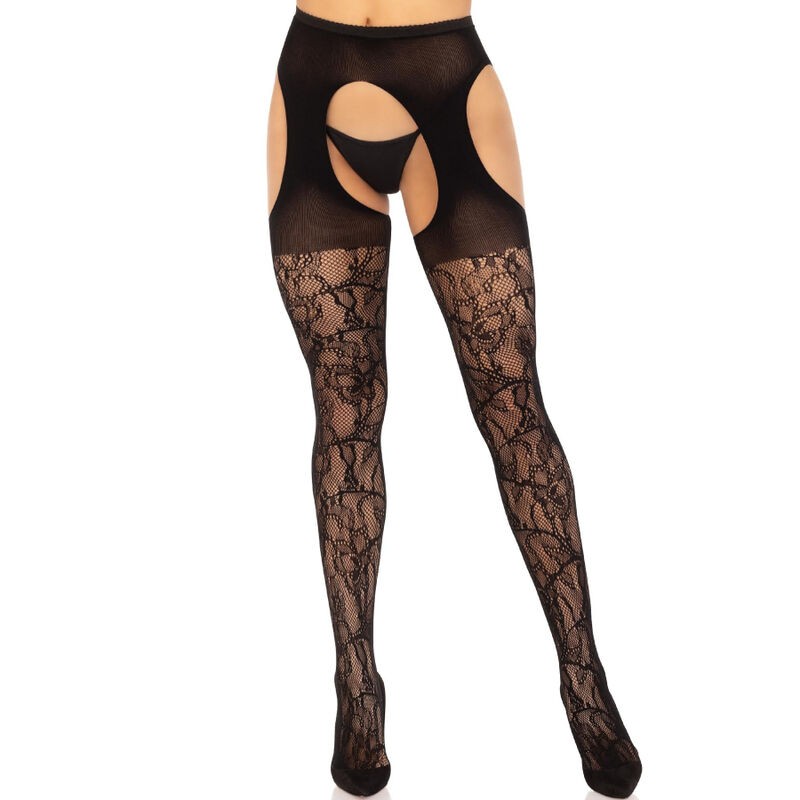 LEG AVENUE - MEIAS LIGAS DE RENDA PRETAS - D-239994 - Dona Pimenta