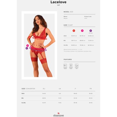 OBSESSIVE - LACELOVE TRÊS PEÇAS CONJUNTO VERMELHO XS/S - D-235911 - Dona Pimenta