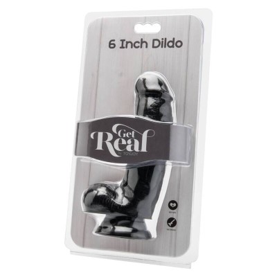 GET REAL - DILDO 12 CM COM BOLAS PRETO - D-234564 - Dona Pimenta