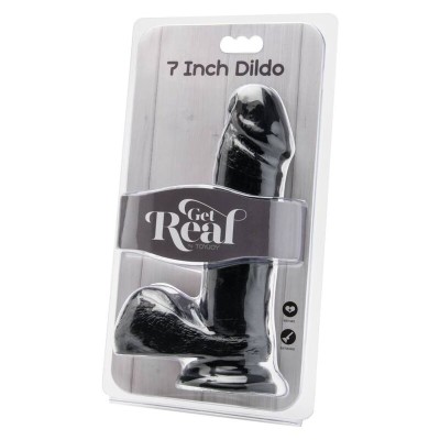 GET REAL - DILDO 18 CM COM BOLAS PRETAS - D-234566 - Dona Pimenta