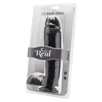 GET REAL - DILDO 25,5 CM COM BOLAS PRETO - D-234570 - Dona Pimenta