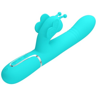 PRETTY LOVE - VIBRADOR COELHO MULTIFUNÇÕES 4 EM 1 BUTTERFLY AQUA VERDE - D-239892 - Dona Pimenta