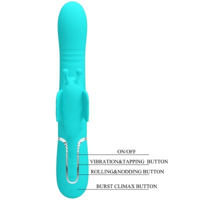 PRETTY LOVE - VIBRADOR COELHO MULTIFUNÇÕES 4 EM 1 BUTTERFLY AQUA VERDE - D-239892 - Dona Pimenta