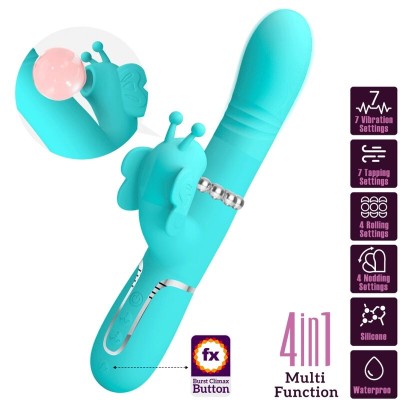 PRETTY LOVE - VIBRADOR COELHO MULTIFUNÇÕES 4 EM 1 BUTTERFLY AQUA VERDE - D-239892 - Dona Pimenta