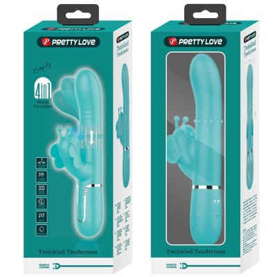 PRETTY LOVE - VIBRADOR COELHO MULTIFUNÇÕES 4 EM 1 BUTTERFLY AQUA VERDE - D-239892 - Dona Pimenta