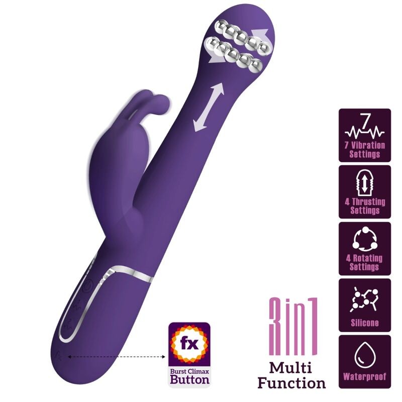 PRETTY LOVE - VIBRADOR COELHO DEJON 3 EM 1 MULTIFUNO ROXO - D-240560 - Dona Pimenta