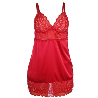 SUBBLIME - BABYDOLL DE CETIM COM RENDA VERMELHA S/M - D-239913 - Dona Pimenta