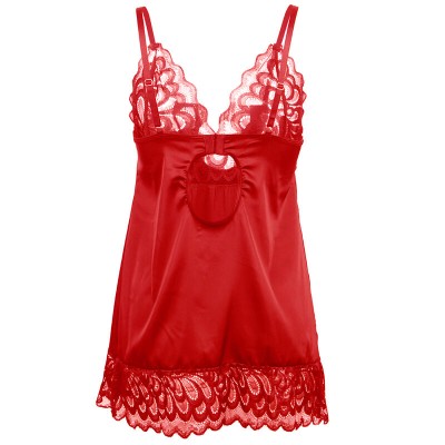 SUBBLIME - BABYDOLL DE CETIM COM RENDA VERMELHA S/M - D-239913 - Dona Pimenta