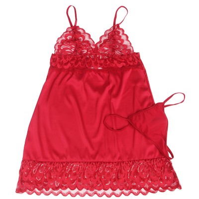 SUBBLIME - BABYDOLL DE CETIM COM RENDA VERMELHA S/M - D-239913 - Dona Pimenta