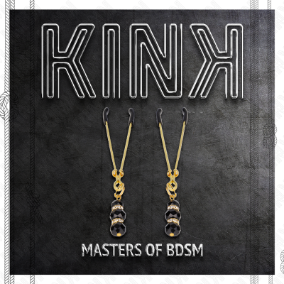 KINK - PINÃAS FINAS DOURADAS COM 3 CONTAS DE VIDRO PRETAS 7 CM - D-240966 - Dona Pimenta