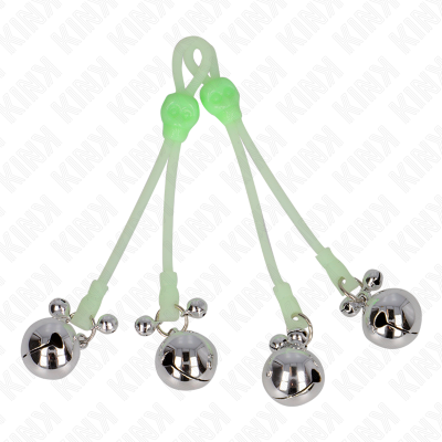 KINK - PINÃAS DE CRÃNIO LUMINOSAS COM ANEL SINOS AJUSTÃVEIS VERDE / PRATA - D-240983 - Dona Pimenta