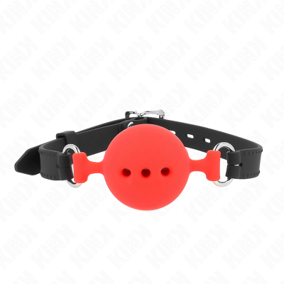 KINK - MORDAÃA COMPLETA DE SILICONE 55 x 2 CM COM BOLA DE 5 CM TAMANHO L VERMELHO AJUSTÃVEL 35-51 CM - D-240819 - Dona Pimenta