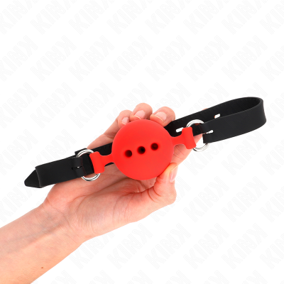 KINK - MORDAÃA COMPLETA DE SILICONE 55 x 2 CM COM BOLA DE 5 CM TAMANHO L VERMELHO AJUSTÃVEL 35-51 CM - D-240819 - Dona Pimenta