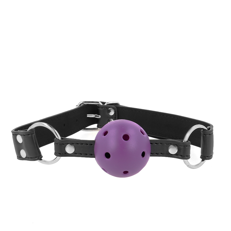 KINK - BOLA RESPIRÃVEL 4 CM MORDAÃA COM REBITE DUPLO ROXO 62,5 x 2,5 CM AJUSTÃVEL 42-58 CM - D-240853 - Dona Pimenta