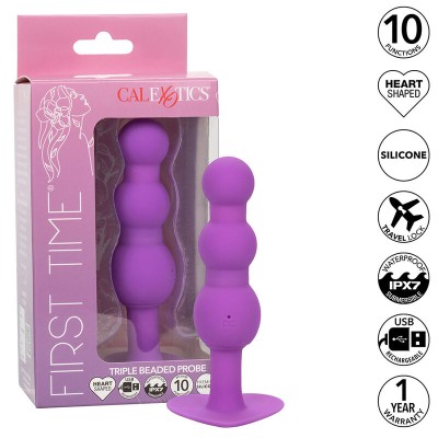 CALEXOTICS - FIRST TIME PLUG ANAL SONDA TRIPLA DE CONTAS 10 VIBRAÃÃES ROXO - D-241415 - Dona Pimenta