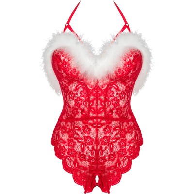 LIVCO CORSETTI FASHION - BODY FEMININO DE RENDA SANTA SEM COSTURA NATAL S/M - D-241534 - Dona Pimenta