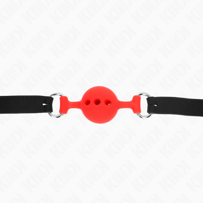 KINK - MORDAÇA COMPLETA DE SILICONE 55 x 2 CM COM BOLA DE 4 CM TAMANHO S VERMELHO AJUSTÁVEL 35-51 CM - D-240817 - Dona Pimenta