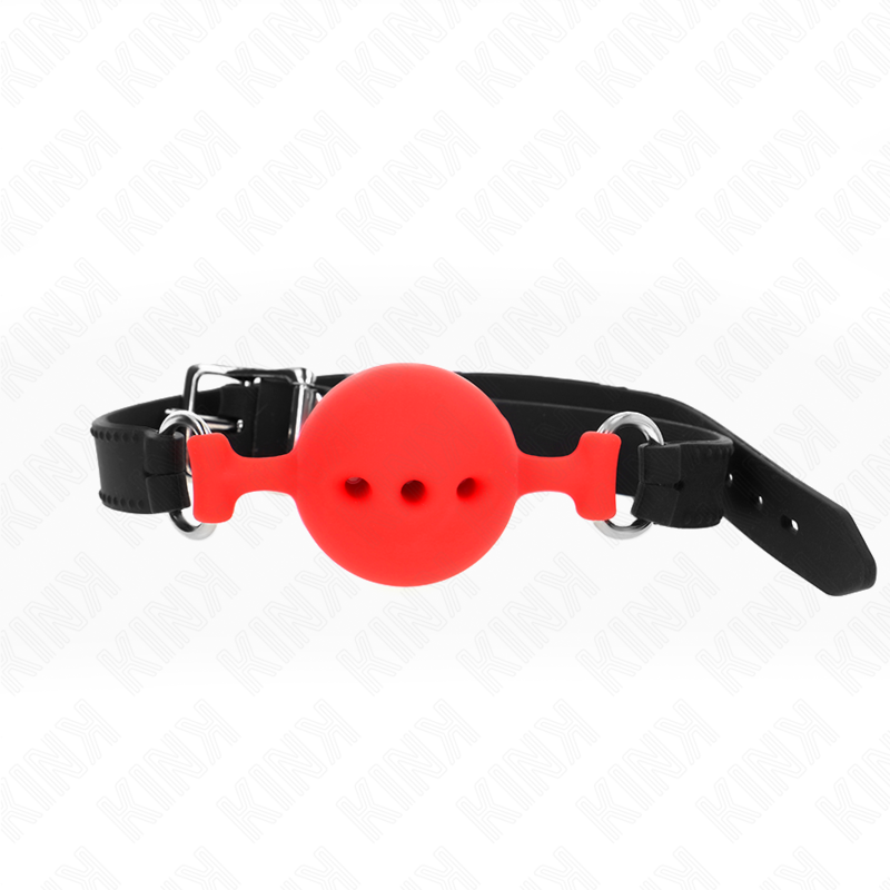 KINK - MORDAÇA COMPLETA DE SILICONE 55 x 2 CM COM BOLA DE 4,5 CM TAMANHO M VERMELHO AJUSTÁVEL 35-51 CM - D-240818 - Dona Pimenta