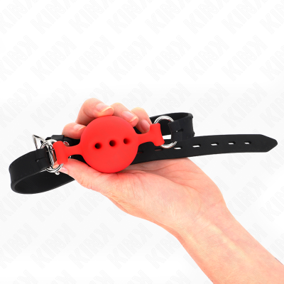 KINK - MORDAÇA COMPLETA DE SILICONE 55 x 2 CM COM BOLA DE 4,5 CM TAMANHO M VERMELHO AJUSTÁVEL 35-51 CM - D-240818 - Dona Pimenta