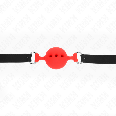 KINK - MORDAÇA COMPLETA DE SILICONE 55 x 2 CM COM BOLA DE 4,5 CM TAMANHO M VERMELHO AJUSTÁVEL 35-51 CM - D-240818 - Dona Pimenta