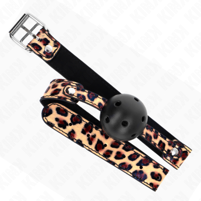 KINK - BOLA RESPIRÃVEL LEOPARDO 4,5 CM MORDAÇA 65 x 2,5 CM - D-240845 - Dona Pimenta