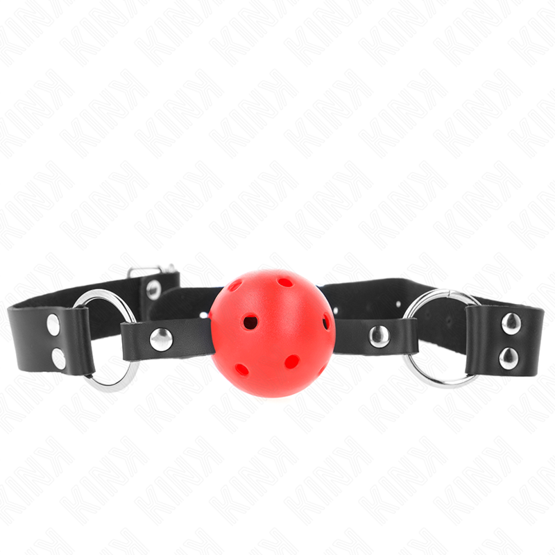 KINK - BOLA RESPIRÃVEL 4 CM MORDAÇA COM REBITE DUPLO VERMELHO 62,5 x 2,5 CM AJUSTÁVEL 42-58 CM - D-240852 - Dona Pimenta