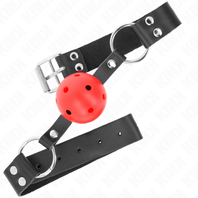 KINK - BOLA RESPIRÃVEL 4 CM MORDAÇA COM REBITE DUPLO VERMELHO 62,5 x 2,5 CM AJUSTÁVEL 42-58 CM - D-240852 - Dona Pimenta