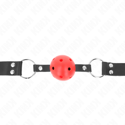 KINK - BOLA RESPIRÃVEL 4 CM MORDAÇA COM REBITE DUPLO VERMELHO 62,5 x 2,5 CM AJUSTÁVEL 42-58 CM - D-240852 - Dona Pimenta