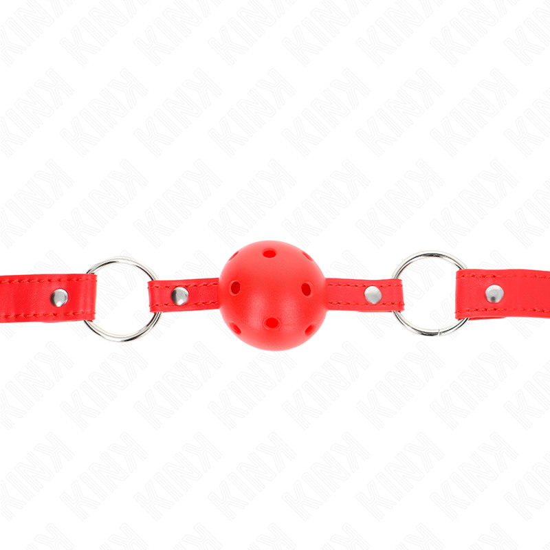 KINK - BOLA RESPIRÃVEL 4 CM MORDAÇA COM REBITE DUPLO MODELO 1 VERMELHO 62,5 x 2,5 CM AJUSTÁVEL 42-58 CM - D-240855 - Dona Piment