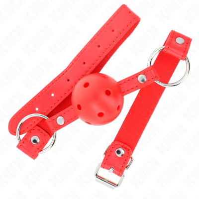 KINK - BOLA RESPIRÃVEL 4 CM MORDAÇA COM REBITE DUPLO MODELO 1 VERMELHO 62,5 x 2,5 CM AJUSTÁVEL 42-58 CM - D-240855 - Dona Piment