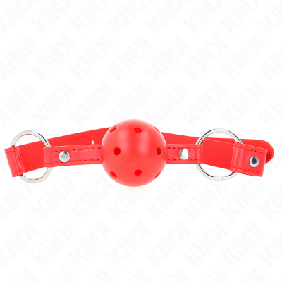 KINK - BOLA RESPIRÃVEL 4 CM MORDAÇA COM REBITE DUPLO MODELO 1 VERMELHO 62,5 x 2,5 CM AJUSTÁVEL 42-58 CM - D-240855 - Dona Piment