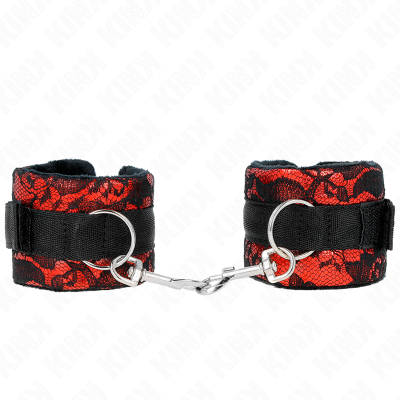 KINK - PUNHOS DE RENDA DE VELUDO CURTO E BIND DE NYLON VERMELHO / PRETO 23 X 6,5 CM - D-241005 - Dona Pimenta