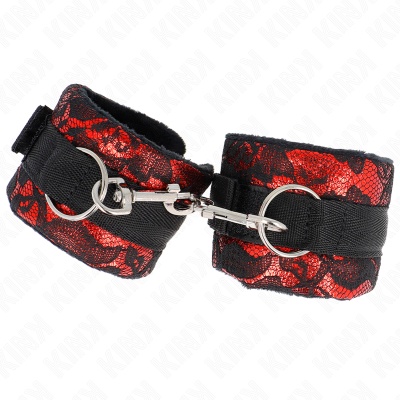 KINK - PUNHOS DE RENDA DE VELUDO CURTO E BIND DE NYLON VERMELHO / PRETO 23 X 6,5 CM - D-241005 - Dona Pimenta