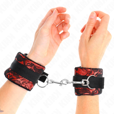 KINK - PUNHOS DE RENDA DE VELUDO CURTO E BIND DE NYLON VERMELHO / PRETO 23 X 6,5 CM - D-241005 - Dona Pimenta