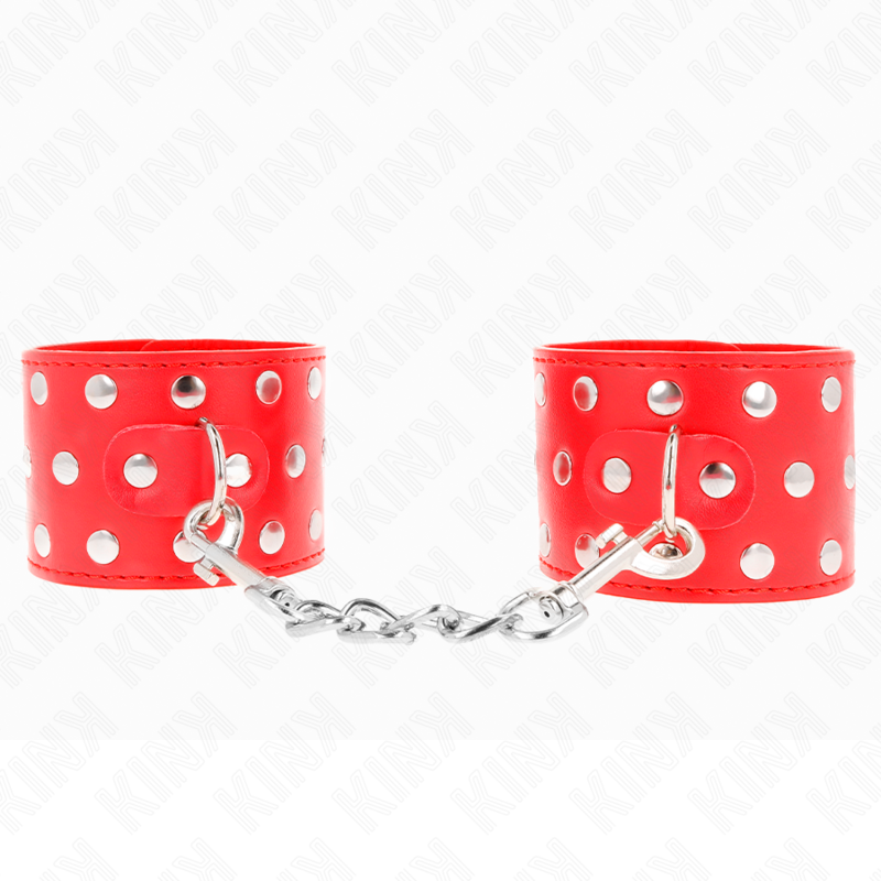 KINK - RETENÇÕES DE PULSO COM SNAP FASTEN COMPLETO DE REBITES VERMELHO AJUSTÁVEL 19-24 CM X 5,5 CM - D-241013 - Dona Pimenta