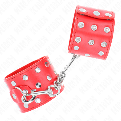 KINK - RETENÇÕES DE PULSO COM SNAP FASTEN COMPLETO DE REBITES VERMELHO AJUSTÁVEL 19-24 CM X 5,5 CM - D-241013 - Dona Pimenta