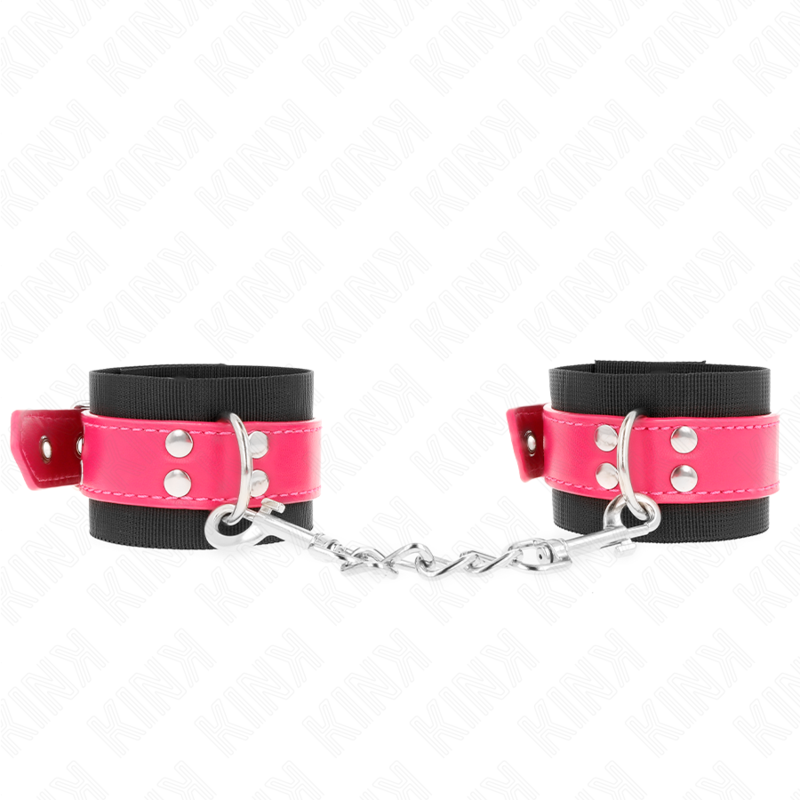 KINK - PUNHOS DE NYLON PRETO COM CINTO DE COURO RASPBERRY ROSE AJUSTÁVEL 19-29 CM X 5,1 CM - D-241038 - Dona Pimenta