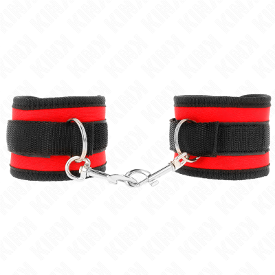 KINK - RETENÇÕES DE PULSO NYLON BIND HOOK&LOOP VERMELHO-PRETO MODELO 2 AJUSTÁVEL 18-35 CM X 6 CM - D-241099 - Dona Pimenta