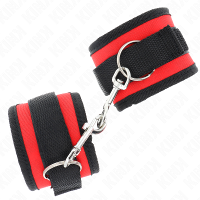 KINK - RETENÇÕES DE PULSO NYLON BIND HOOK&LOOP VERMELHO-PRETO MODELO 2 AJUSTÁVEL 18-35 CM X 6 CM - D-241099 - Dona Pimenta