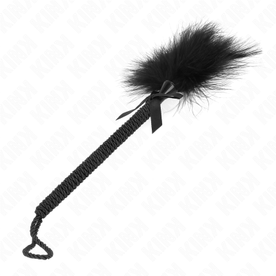 KINK - VARINHA DE CORDA DE NYLON COM PENAS DE CÓCEGAS E LAÇO PRETO 25 CM - D-240733 - Dona Pimenta