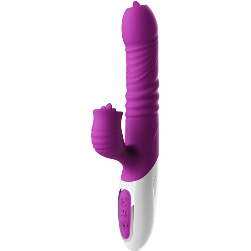 ARMONY - VIBRADOR DE LÃNGUA DUPLA E EFEITO DE CALOR VIOLETA DE EMPURRO - D-238184 - Dona Pimenta