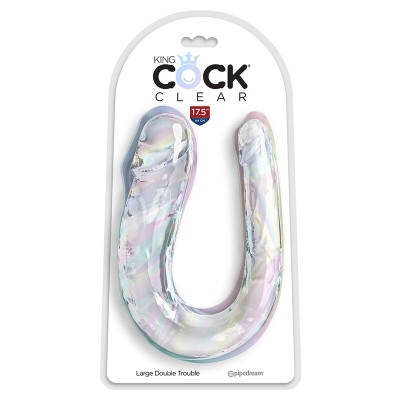 KING COCK - DOUBLE TROUBLE DILDO DUPLO 44 CM TRANSPARENTE - D-241519 - Dona Pimenta