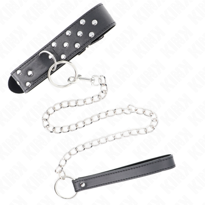 KINK - COLAR DE ALÇA DE REBITE DE ANEL COM CINTO 65 CM PRETO AJUSTÁVEL 36-50 CM X 3,8 CM - D-240794 - Dona Pimenta