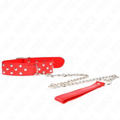 KINK - COLAR DE ALÇA DE REBITE DE ANEL COM CINTO 65 CM VERMELHO AJUSTÁVEL 36-50 CM X 3,8 CM - D-240795 - Dona Pimenta