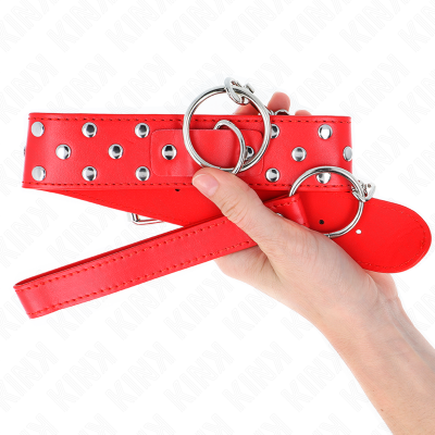 KINK - COLAR DE ALÇA DE REBITE DE ANEL COM CINTO 65 CM VERMELHO AJUSTÁVEL 36-50 CM X 3,8 CM - D-240795 - Dona Pimenta