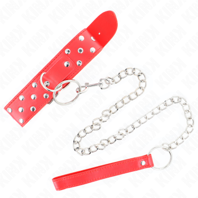 KINK - COLAR DE ALÇA DE REBITE DE ANEL COM CINTO 65 CM VERMELHO AJUSTÁVEL 36-50 CM X 3,8 CM - D-240795 - Dona Pimenta