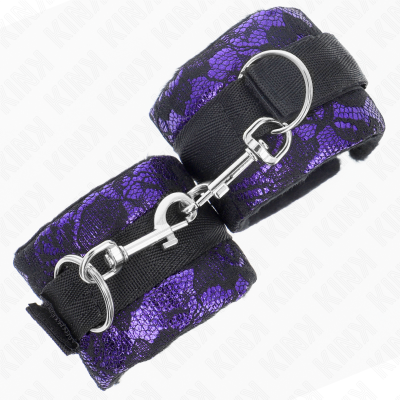 KINK - PUNHOS DE RENDA DE VELUDO CURTO E BIND DE NYLON ROXO / PRETO 23 X 6,5 CM - D-241006 - Dona Pimenta